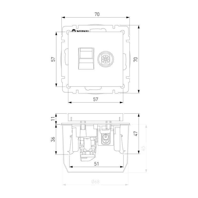 W1181308/ Розетка ТВ+Ethernet RJ-45 6 cat.(черный матовый) 6