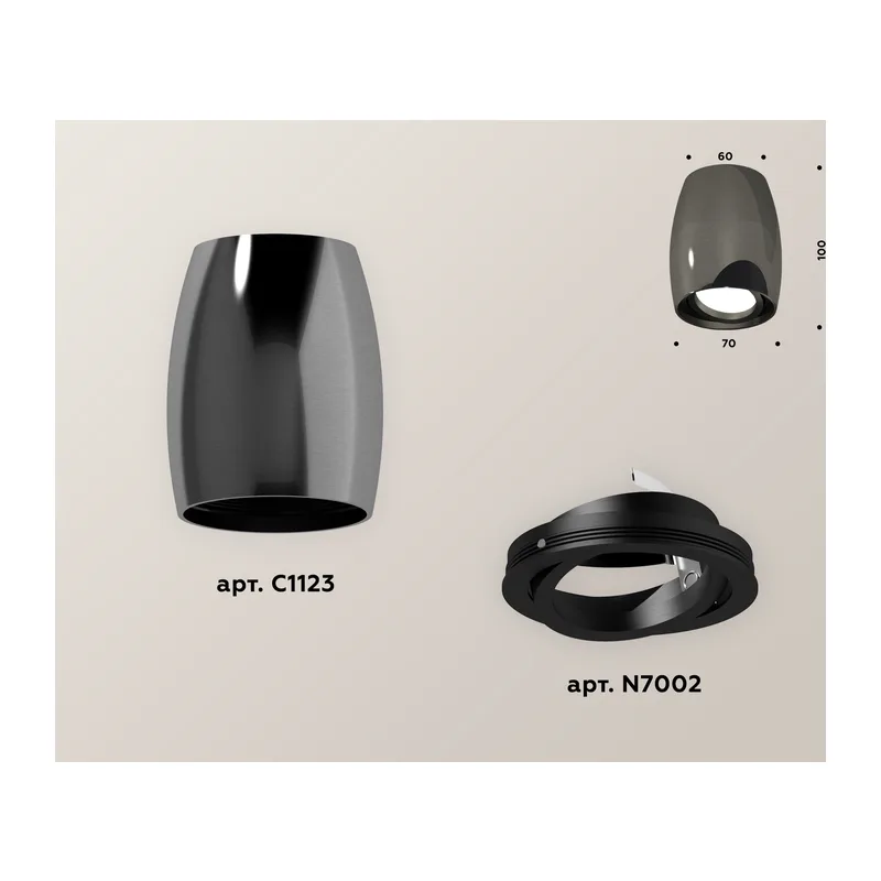 Накладной поворотный точечный светильник MR16 1*GU5.3 (комплект) XS1123002 DCH/PBK черный хром/черный полированный MR16 GU5.3 (C1123, N7002) Ambrella Light 2