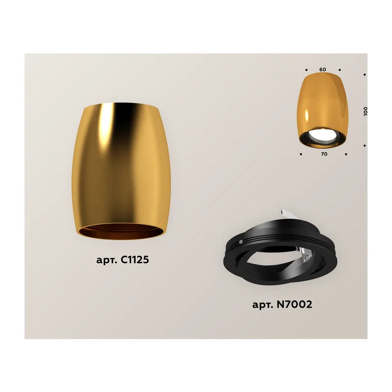 Накладной поворотный точечный светильник MR16 1*GU5.3 (комплект) XS1125002 PYG/PBK золото желтое полированное/черный полированный MR16 GU5.3 (C1125, N7002) Ambrella Light 2