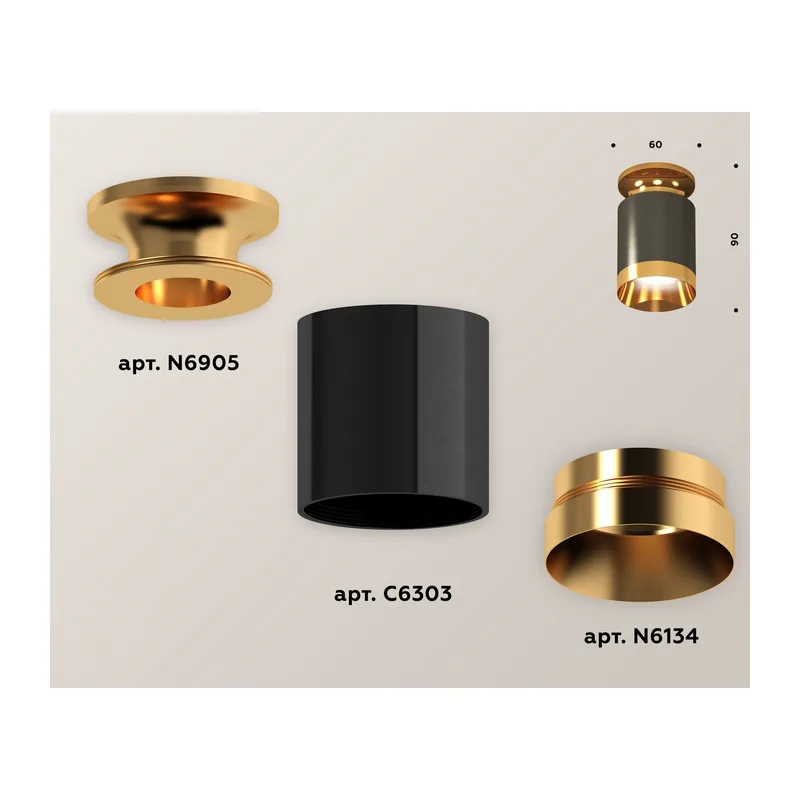 Накладной точечный светильник MR16 1*GU5.3 (комплект) XS6303140 DCH/PYG черный хром/золото желтое полированное MR16 GU5.3 (N6905, C6303, N6134) Ambrella Light 2