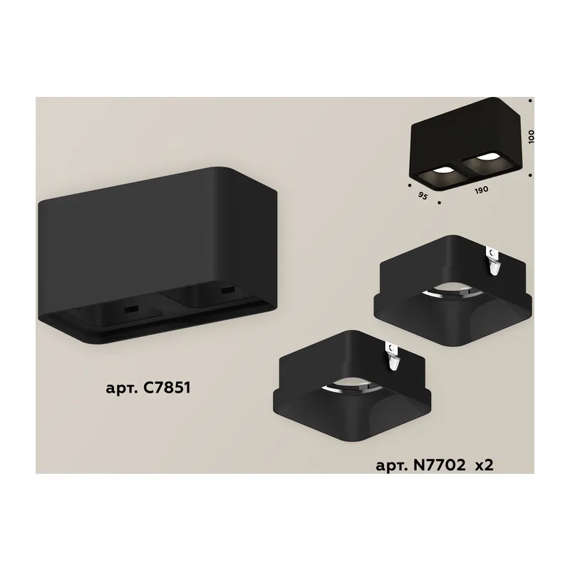 Накладной точечный светильник MR16 2*GU5.3 (комплект) XS7851002 SBK черный песок MR16 GU5.3 (C7851, N7702) Ambrella Light 2
