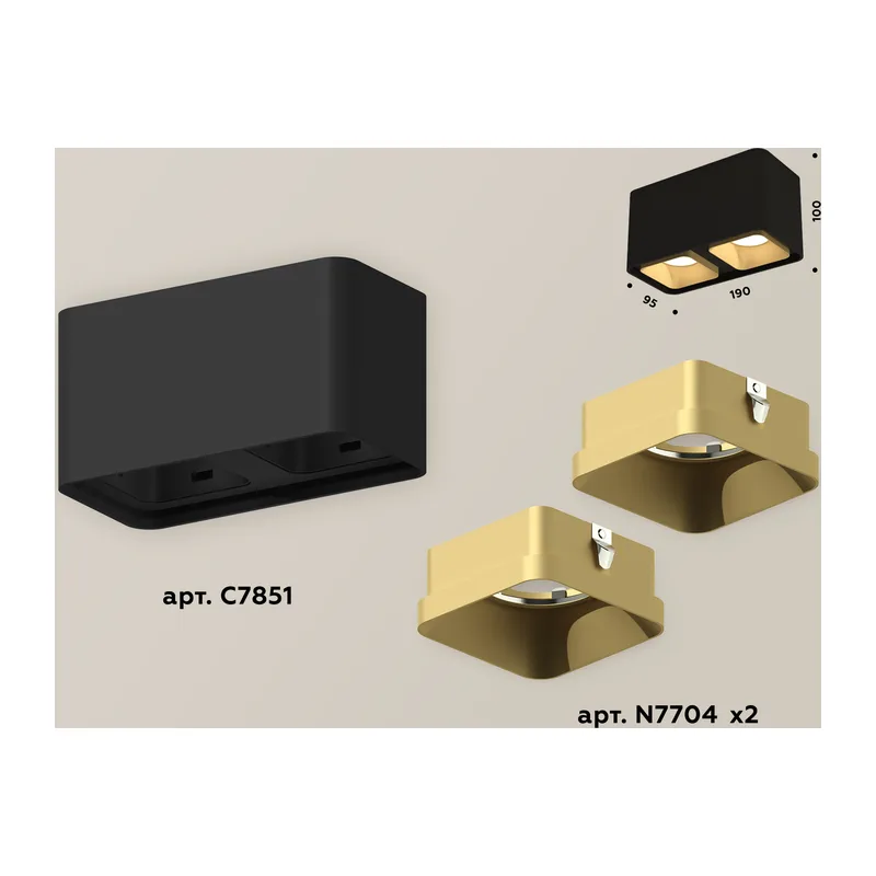 Накладной точечный светильник MR16 2*GU5.3 (комплект) XS7851004 SBK/SGD черный песок/золото песок MR16 GU5.3 (C7851, N7704) Ambrella Light 2