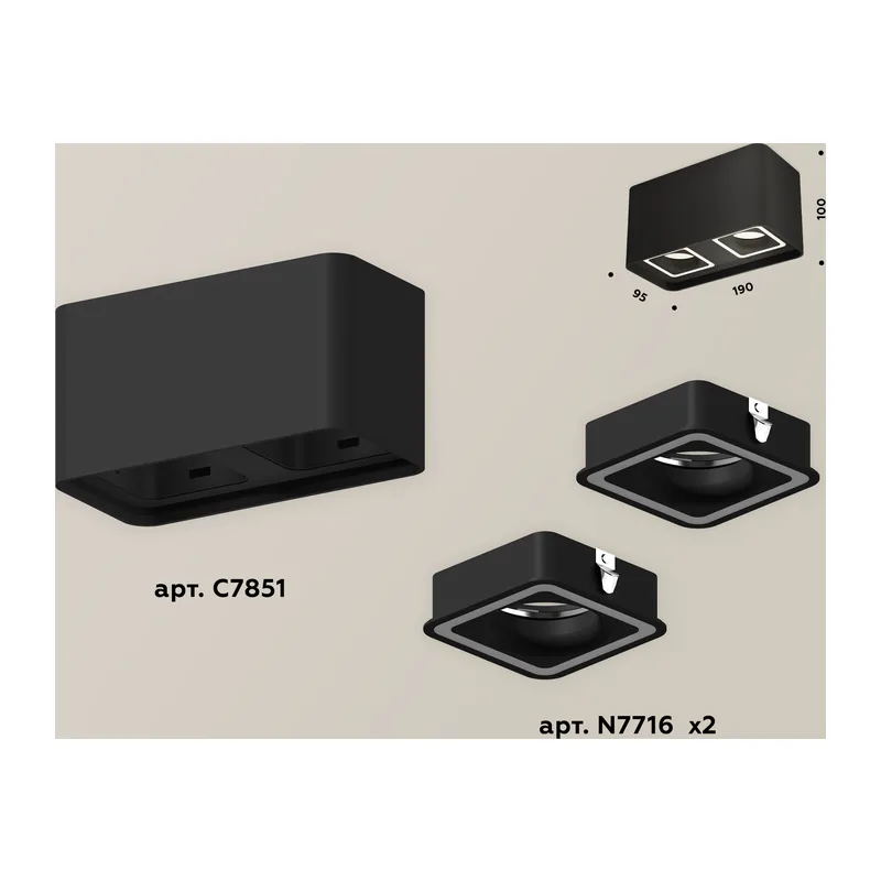 Накладной точечный светильник MR16 2*GU5.3 (комплект) XS7851020 SBK черный песок MR16 GU5.3 (C7851, N7716) Ambrella Light 2