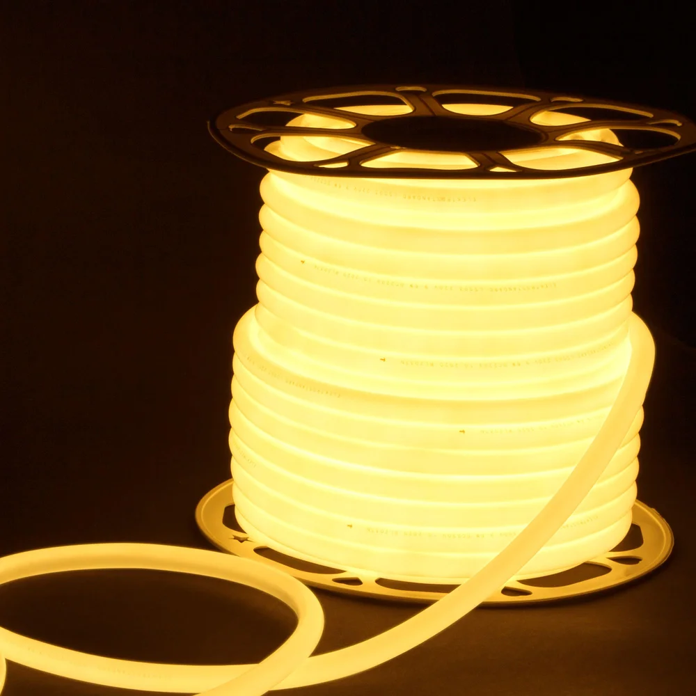 Светодиодный гибкий неон 220 В 9.6 Вт/м 144 Led 2835 IP67, круглый теплый белый 3300 K, 50 м Гибкий неон 220V 9,6W 144Led 2835 IP67 круглый теплый белый, 50 м Elektrostandard