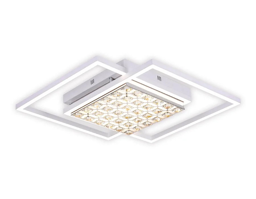 Управляемый светодиодный светильник с хрусталем FA112 WH белый 96W 850*660*110 (ПДУ РАДИО 2.4) Ambrella Light